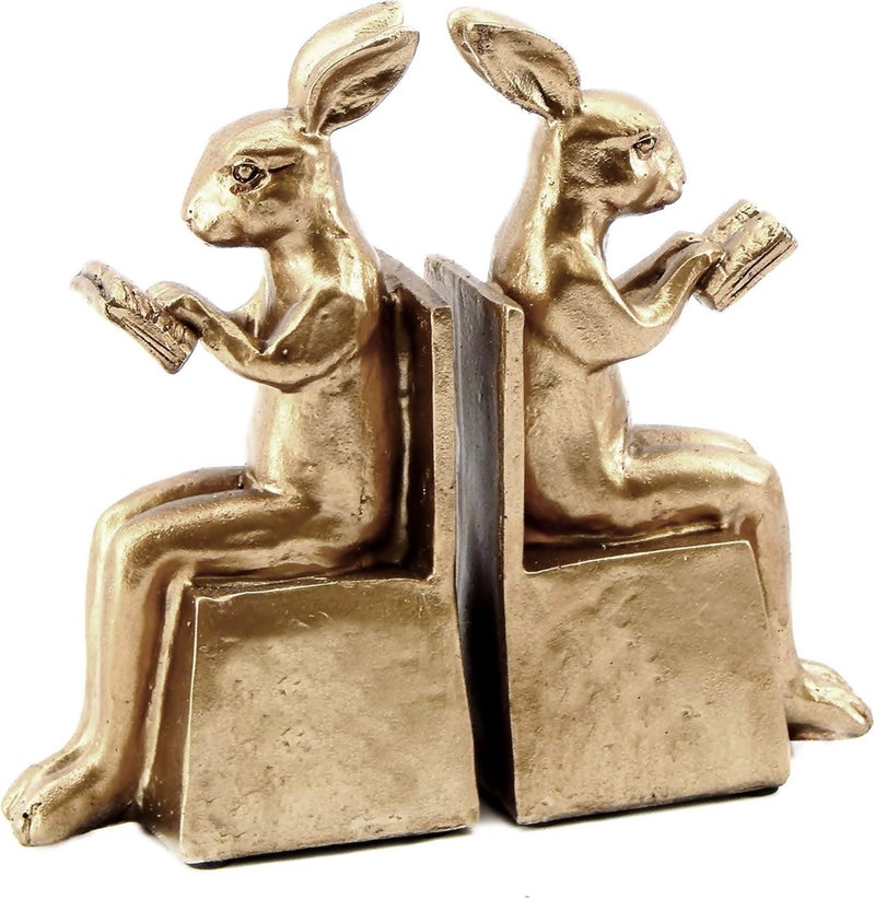 Bellaa 22883 Rabbit Bookends Studious Reading Bunny 7 Inch - Image 1